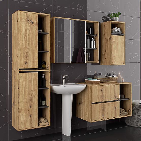 ZÁVĚSNÁ KOUPELNOVÁ SKŘÍŇKA VAMI W50 2D 6P DUB ARTISAN / GRAFIT ŠEDÁ