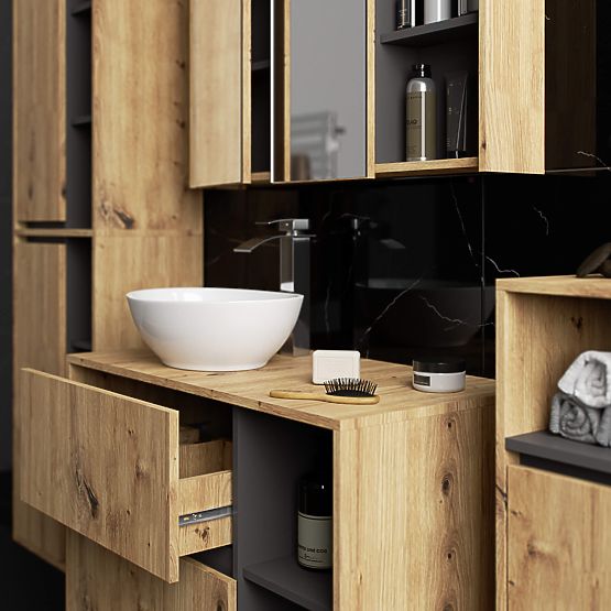 ZÁVĚSNÁ KOUPELNOVÁ SKŘÍŇKA VAMI W50 2D 6P DUB ARTISAN / GRAFIT ŠEDÁ