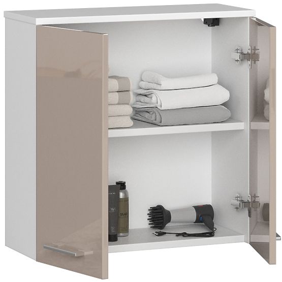 Závěsná skříňka W 60 cm FIN 2D - bílá-cappuccino lesk