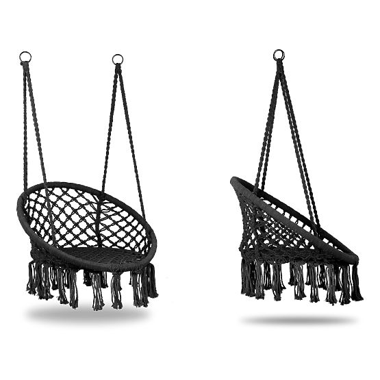 Závěsné křeslo boho zahradní houpačka černé MultiGarden