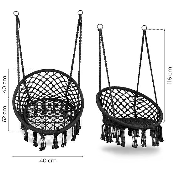 Závěsné křeslo boho zahradní houpačka černé MultiGarden