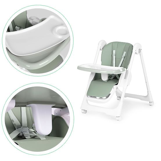 Židlička na krmení s nastavitelnou výškou, ekokůže, pásy, dvojitý tác ECOTOYS