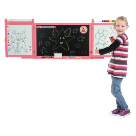 Dětská magnetická/křídová tabule na stěnu - růžová