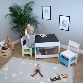 Ourbaby dětský stůl s židlemi s modrým a zeleným boxem