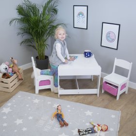 Ourbaby dětský stůl s židlemi s růžovými boxy