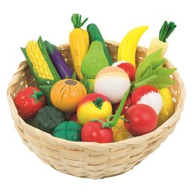 Dřevěné ovoce a zelenina v košíku 21 ks