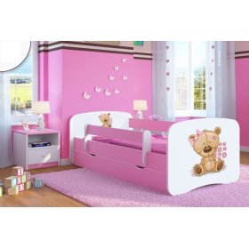 Dětská postel se zábranou Ourbaby -Méďa - růžová