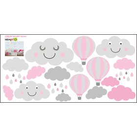 Dekorace na zeď - mráčky Balóny šedo-růžové, Mint Kitten