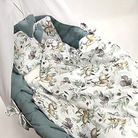 Bavlněná sada zeleného povlečení do proutěné postýlky - Lesní zvířátka, TOLO
