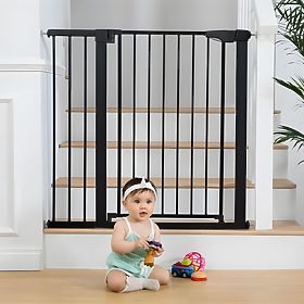 Bezpečnostní zábrana 74-105 cm na schody a dveře, ocel, přídavné panely, černá ECOTOYS