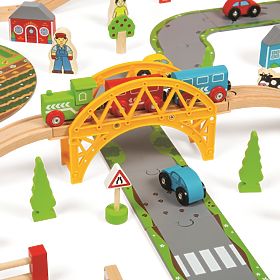 Bigjigs Rail Dřevěná vláčkodráha s venkovskou cestou 80 dílů