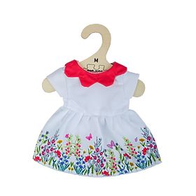 Bigjigs Toys Bílé květinové šaty s červeným límečkem pro panenku 34 cm