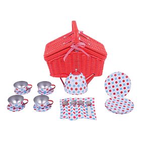 Bigjigs Toys Čajová puntíkovaná sada v piknikovém koši, Bigjigs Toys