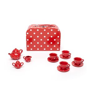 Bigjigs Toys Červený puntíkovaný čajový set, Bigjigs Toys