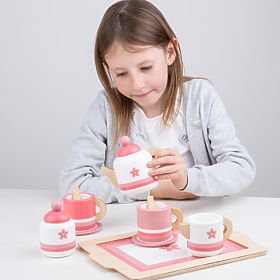 Bigjigs Toys Dřevěná čajová sada růžová, Bigjigs Toys