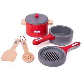 Bigjigs Toys Dřevěný set nádobí s puntíky, Bigjigs Toys