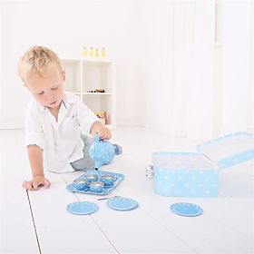 Bigjigs Toys Modrý puntíkovaný čajový set, Bigjigs Toys
