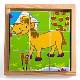 Bigjigs Toys Obrázkové kostky kubusy Zvířátka 9 kostek, Bigjigs Toys