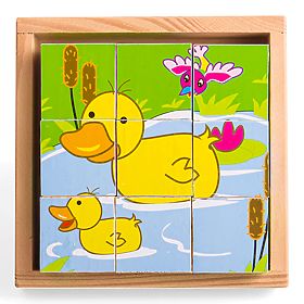 Bigjigs Toys Obrázkové kostky kubusy Zvířátka 9 kostek, Bigjigs Toys