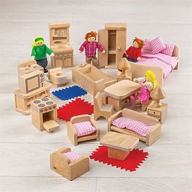 Bigjigs Toys Sada nábytku do domečku a postaviček rodiny, Bigjigs Toys