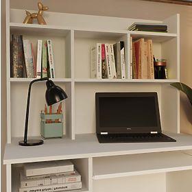 Biurko PORTO Lewe Z Nadstawką Biel Mat Szuflada Półki Do Biura Pokoju