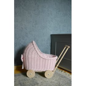 Proutěný kočárek pro panenky - růžový, Ourbaby