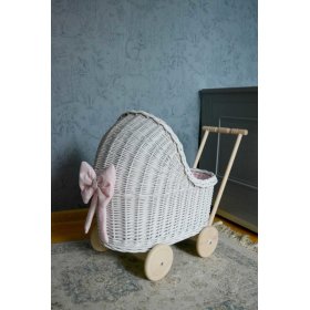 Proutěný kočárek pro panenky - bílo-růžový, Ourbaby