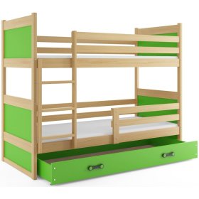 Dětská patrová postel Rocky - přírodní-zelená, BMS