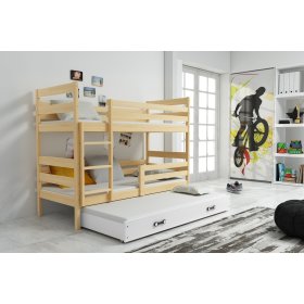 Dětská patrová postel s přistýlkou Erik - přírodní-bílá