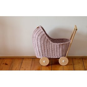 BAZAR - Proutěný kočárek pro panenky Lilu - růžový