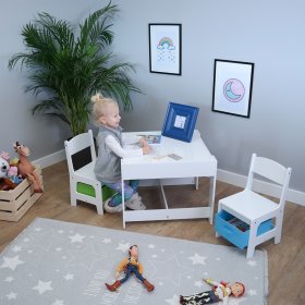 Ourbaby dětský stůl s židlemi s modrým a zeleným boxem