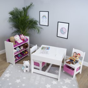 Ourbaby dětský stůl s židlemi s růžovými boxy