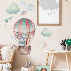 Samolepka na zeď - Balón, slon a žirafa, Housedecor