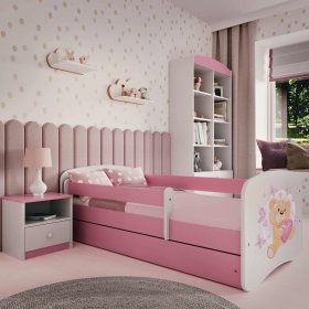 Dětská postel se zábranou Ourbaby - Medvídek - růžová, Ourbaby