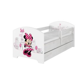 BAZAR - Dětská postel se zábranou - Minnie Mouse v Paříži + úložný prostor 140x70 cm