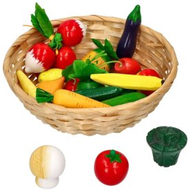 Dřevěné ovoce a zelenina v košíku 21 ks, Goki