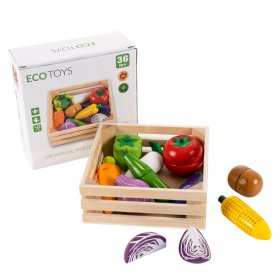 Dřevěná zelenina v bedýnce - 10 ks, EcoToys