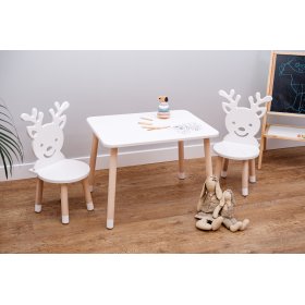 Dětský stůl s židlemi - Jelen - bílý 