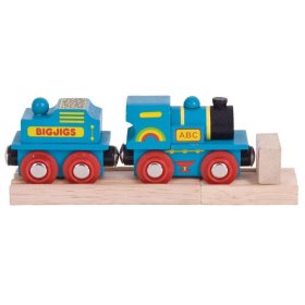 Bigjigs Rail Modrá mašinka s tendrem + 2 koleje, Bigjigs Rail