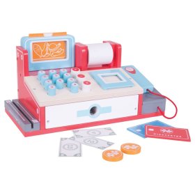 Bigjigs Toys Dřevěná pokladna červená, Bigjigs Toys