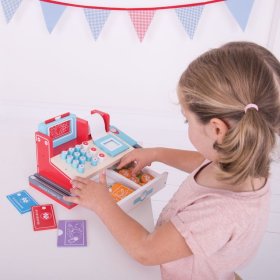 Bigjigs Toys Dřevěná pokladna červená, Bigjigs Toys