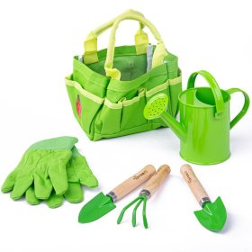 Bigjigs Toys Zahradní set nářadí v plátěné tašce zelený, Bigjigs Toys