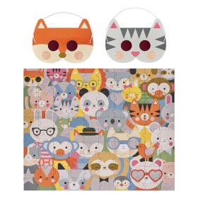 Petit Collage Puzzle zvířátka 100 ks s 3D brýlemi, Petit Collage