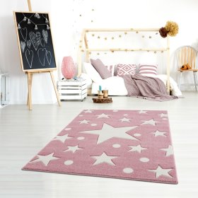 Dětský koberec Hvězdy - růžovo-bílý, LIVONE