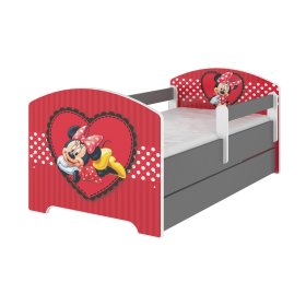 Dětská postel se zábranou - Minnie Mouse - šedé boky, BabyBoo, Minnie Mouse