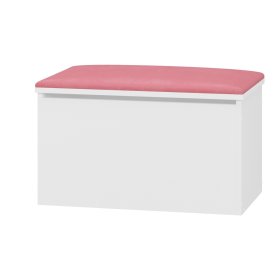Dřevěná truhla na hračky LULU s čalouněným sedákem - bílo-růžová