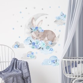 Samolepka na zeď Spící králíček - modrá 