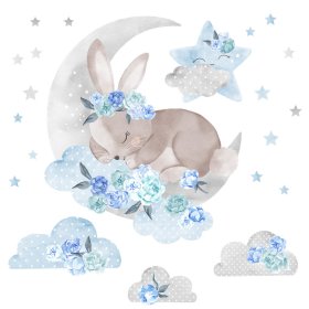 Samolepka na zeď Spící králíček - modrá 