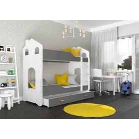 Dětská patrová postel Dominik domeček - bílo-šedá
