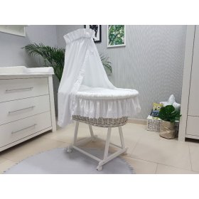 Proutěná postýlka s výbavou pro miminko - bílá, BabyWorld
